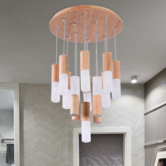 Contemporary Led Pendant Light With Wood Tubular Design For Kitchen Ceiling - Choose 1 5 7 Or 9