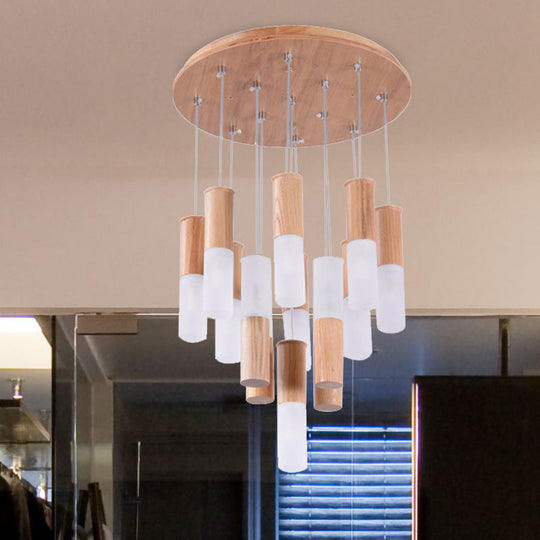 Contemporary Led Pendant Light With Wood Tubular Design For Kitchen Ceiling - Choose 1 5 7 Or 9