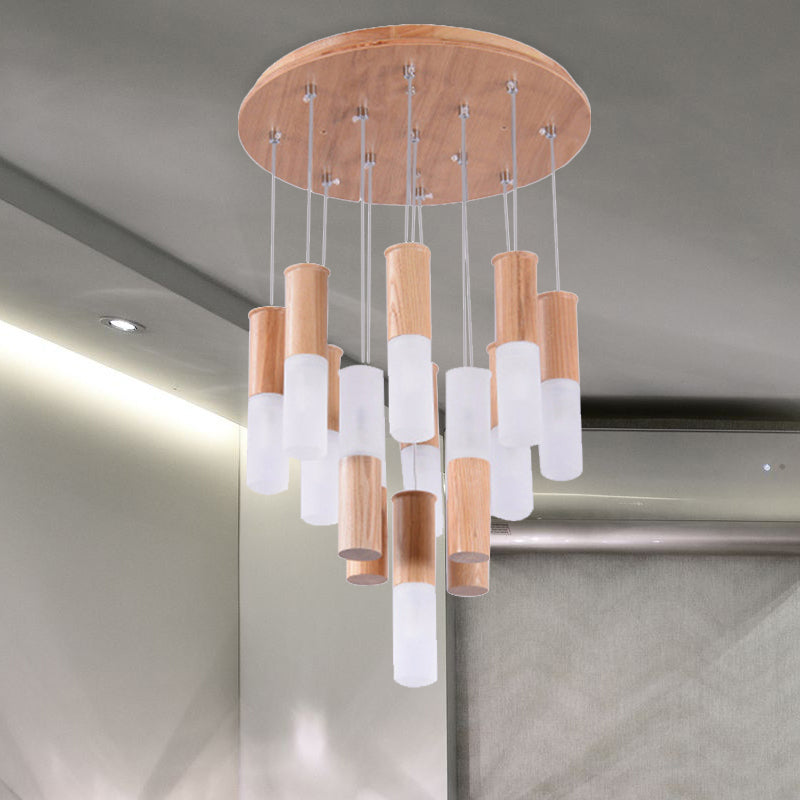 Contemporary Led Pendant Light With Wood Tubular Design For Kitchen Ceiling - Choose 1 5 7 Or 9