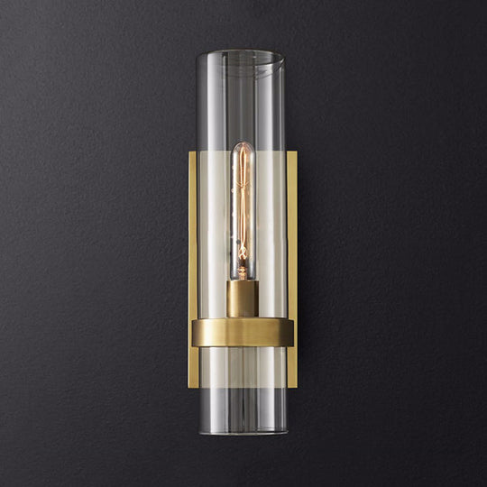 Traditional Cylinder Glass Sconce Light - 2.5/5 Wide Wall Lamp For Stairs With Black/Brass Finish