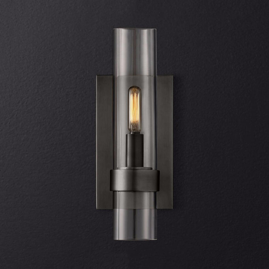 Traditional Cylinder Glass Sconce Light - 2.5/5 Wide Wall Lamp For Stairs With Black/Brass Finish