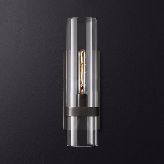 Traditional Cylinder Glass Sconce Light - 2.5/5 Wide Wall Lamp For Stairs With Black/Brass Finish