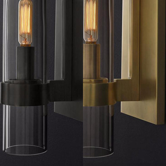 Traditional Cylinder Glass Sconce Light - 2.5/5 Wide Wall Lamp For Stairs With Black/Brass Finish