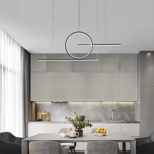 Minimalist Led Island Pendant Light With Halo Ring For Dining Room Black