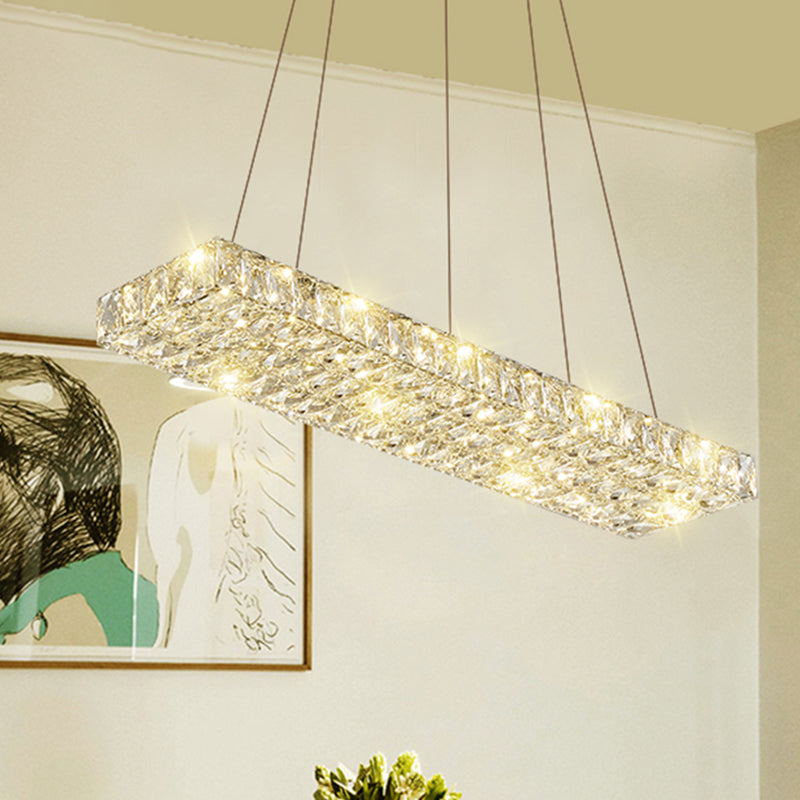 Rectangular K9 Crystal Ceiling Pendant Light - Contemporary Clear Dining Room Suspension Lamp