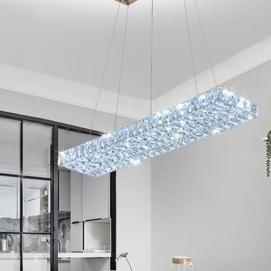 Rectangular K9 Crystal Ceiling Pendant Light - Contemporary Clear Dining Room Suspension Lamp