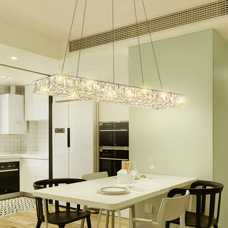 Rectangular K9 Crystal Ceiling Pendant Light - Contemporary Clear Dining Room Suspension Lamp