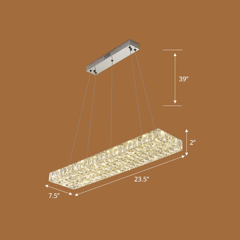 Rectangular K9 Crystal Ceiling Pendant Light - Contemporary Clear Dining Room Suspension Lamp