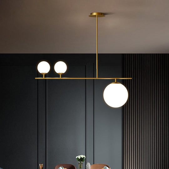 Minimalistic Brass Ball Pendant Light: Opal Glass Island Lighting For Dining Room (3-Light)