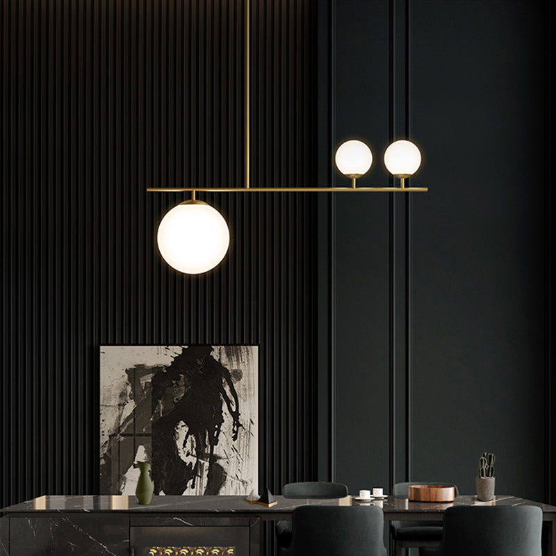 Minimalistic Brass Ball Pendant Light: Opal Glass Island Lighting For Dining Room (3-Light)