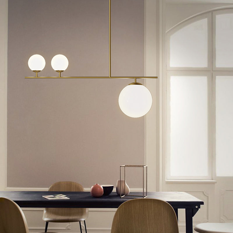 Minimalistic Brass Ball Pendant Light: Opal Glass Island Lighting For Dining Room (3-Light)