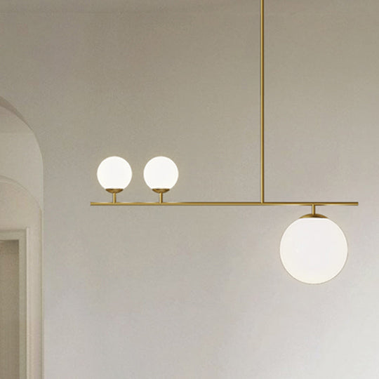 Minimalistic Brass Ball Pendant Light: Opal Glass Island Lighting For Dining Room (3-Light)