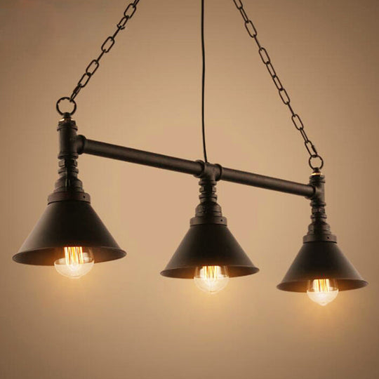 Industrial Conical 3-Head Black Hanging Ceiling Light For Restaurants