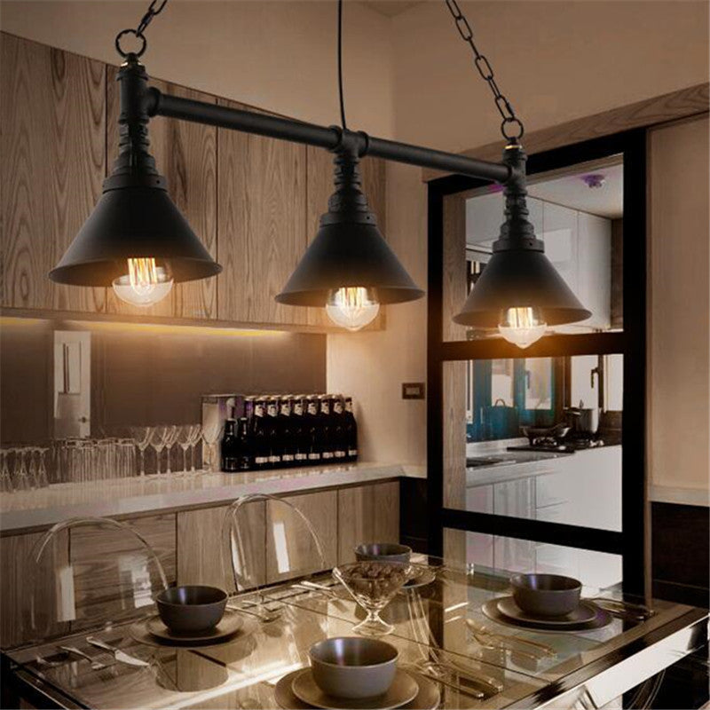 Industrial Conical 3-Head Black Hanging Ceiling Light For Restaurants