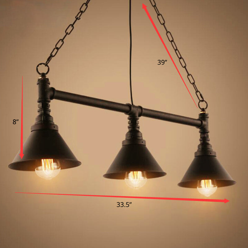 Industrial Conical 3-Head Black Hanging Ceiling Light For Restaurants