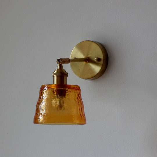 Vintage Brass Wall Sconce With Adjustable Reading Light - Water Glass & Tapered Design Orange