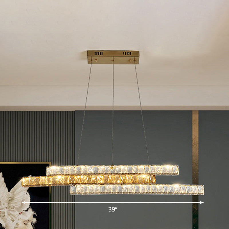 Gold Linear Island Pendant Light With Crystal Accents And Led Minimalist Design