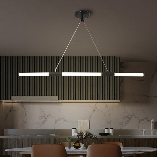 Minimalist Glass Tube Pendant Lamp With Frosted White Shade And Black Led For Offices