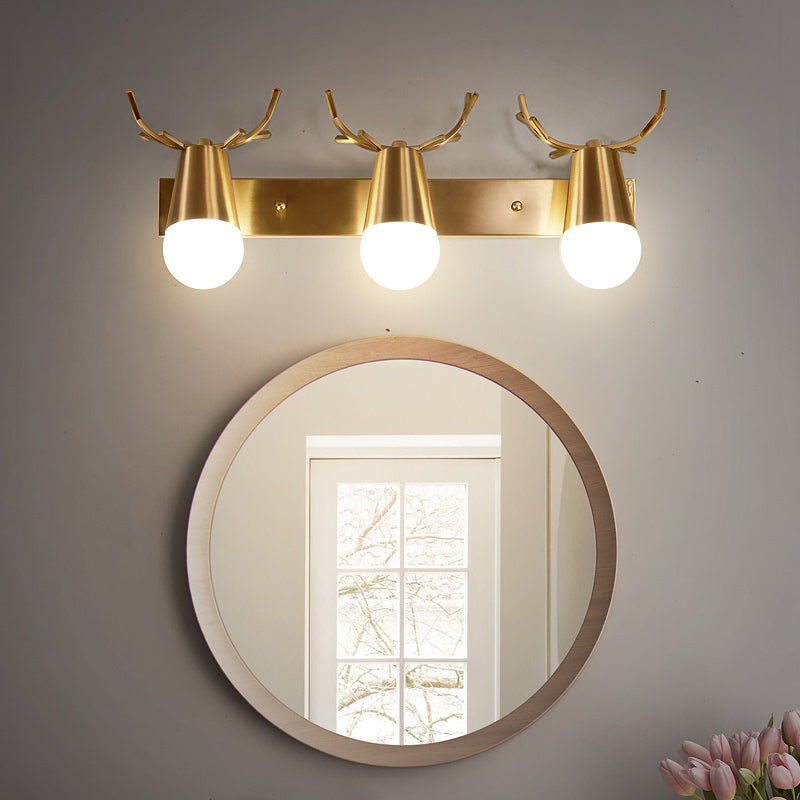 Postmodern Metal Brass Sconce Light With Exposed Bulb Design - Antler Vanity Wall Fixture