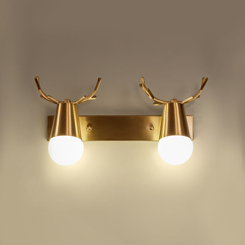 Postmodern Metal Brass Sconce Light With Exposed Bulb Design - Antler Vanity Wall Fixture 2 /