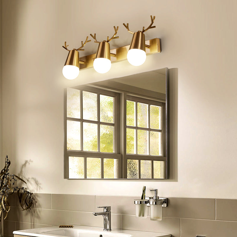 Postmodern Metal Brass Sconce Light With Exposed Bulb Design - Antler Vanity Wall Fixture