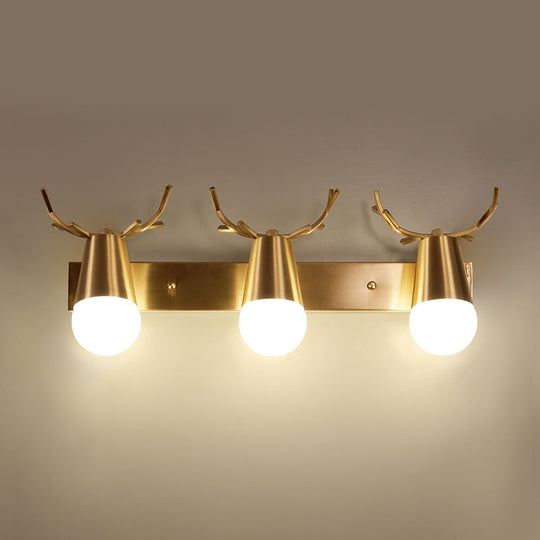 Postmodern Metal Brass Sconce Light With Exposed Bulb Design - Antler Vanity Wall Fixture 3 /