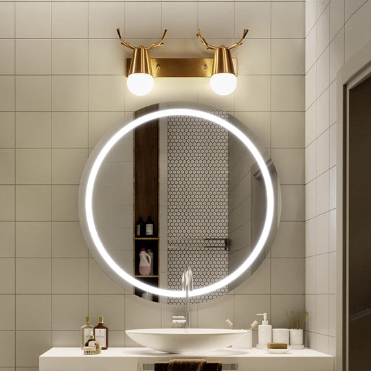 Postmodern Metal Brass Sconce Light With Exposed Bulb Design - Antler Vanity Wall Fixture