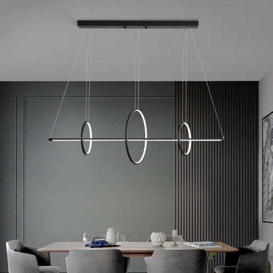 Metallic Circle And Line Led Restaurant Light In Black Modern Island Lighting