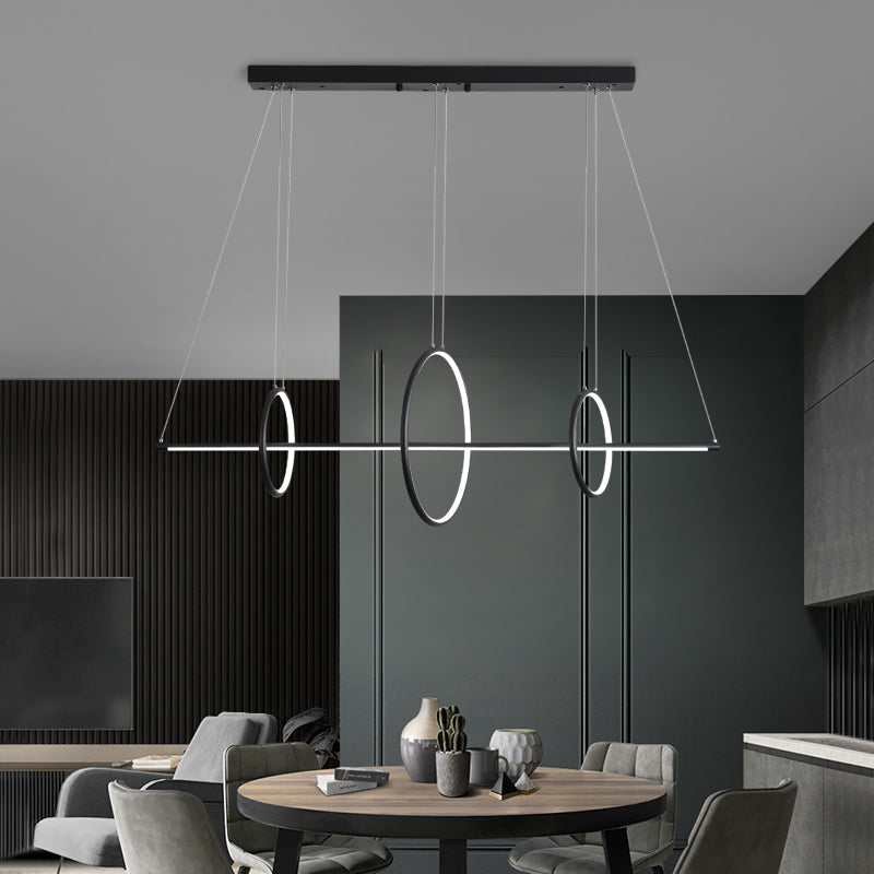 Metallic Circle And Line Led Restaurant Light In Black Modern Island Lighting