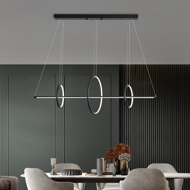 Metallic Circle And Line Led Restaurant Light In Black Modern Island Lighting