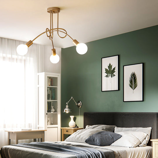 Loft Style Metal Flush Chandelier with Open Bulb Design for Bedroom Ceiling