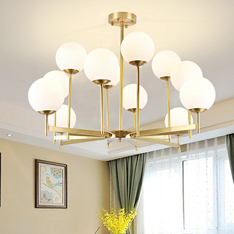 Traditional Brass Globe Chandelier Light With Frosted Glass - 6/8 Bulbs Hanging Ceiling Fixture