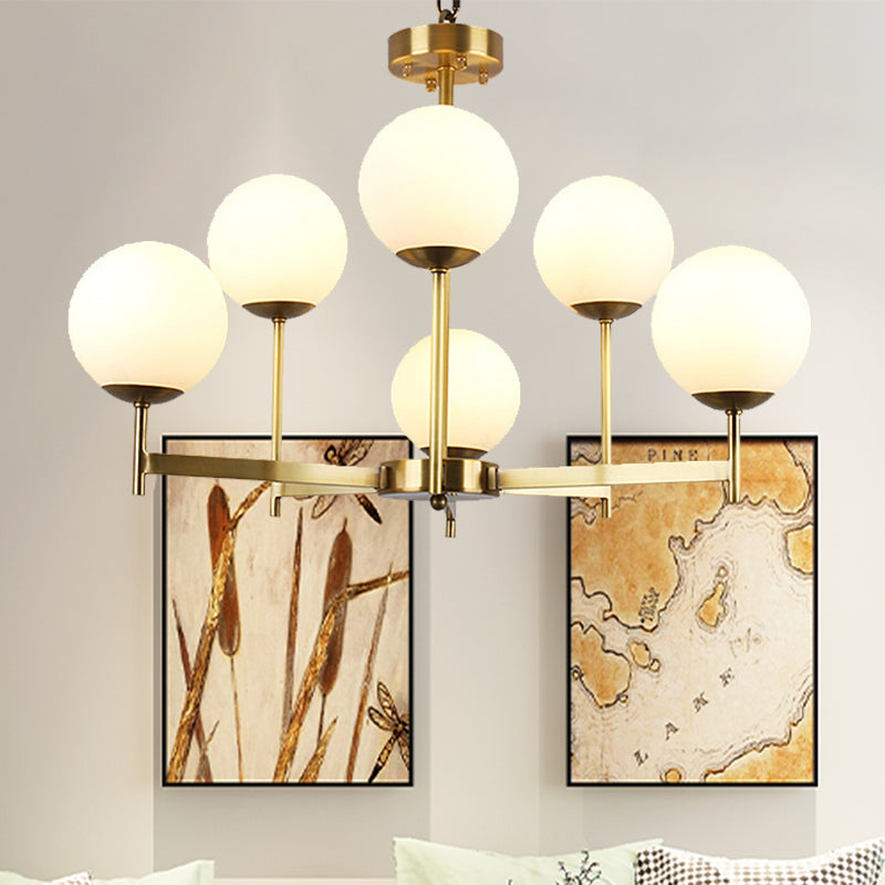 Traditional Brass Globe Chandelier Light With Frosted Glass - 6/8 Bulbs Hanging Ceiling Fixture 6 /