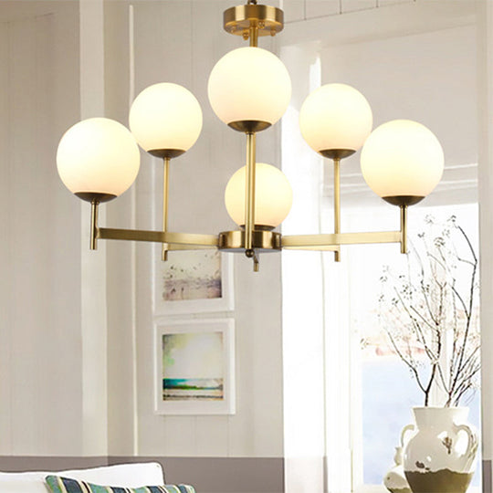 Traditional Brass Globe Chandelier Light With Frosted Glass - 6/8 Bulbs Hanging Ceiling Fixture