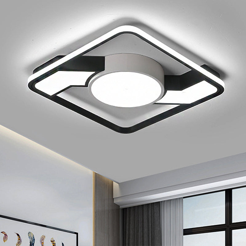 Modern LED Flush Mount Lamp: Wide Black-White Acrylic Square Light Fixture (18"/22"/31.5")