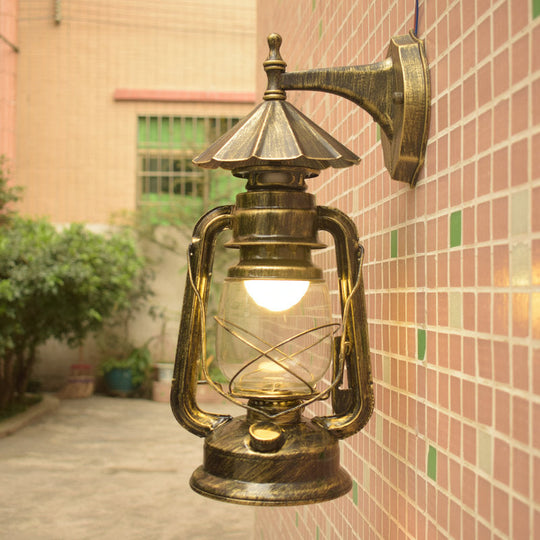 Antique Style Single-Bulb Oil Lantern Sconce: Clear Glass Wall Mount Light For Aisles