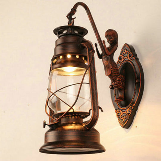 Antique Style Single-Bulb Oil Lantern Sconce: Clear Glass Wall Mount Light For Aisles