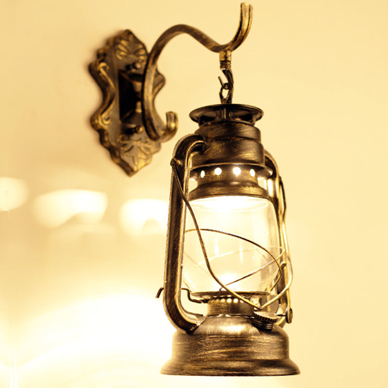 Antique Style Single-Bulb Oil Lantern Sconce: Clear Glass Wall Mount Light For Aisles