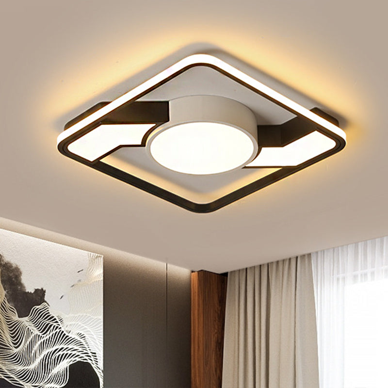 Modern LED Flush Mount Lamp: Wide Black-White Acrylic Square Light Fixture (18"/22"/31.5")