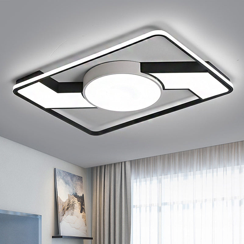 Modern LED Flush Mount Lamp: Wide Black-White Acrylic Square Light Fixture (18"/22"/31.5")