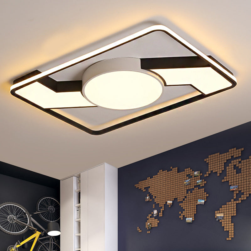 Modern LED Flush Mount Lamp: Wide Black-White Acrylic Square Light Fixture (18"/22"/31.5")