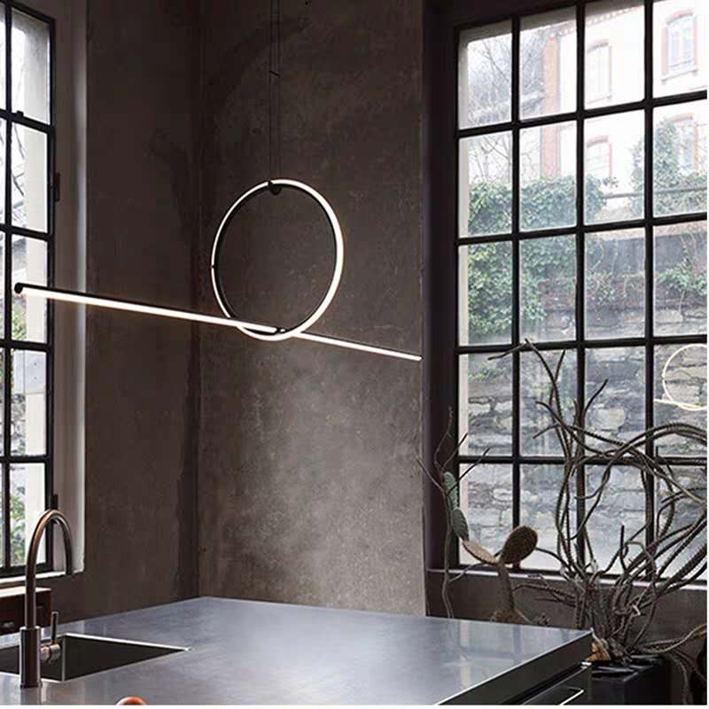 Modern Designer Line Art Pendant Ceiling Light With Led Island Lighting For Dining Room Black