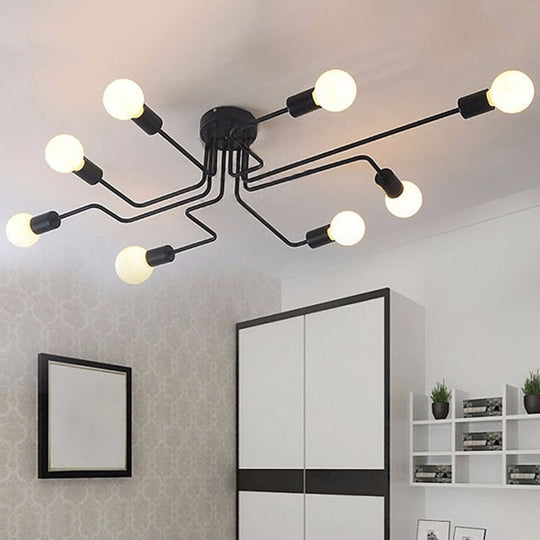 Vintage Black Spider Flush Mount Ceiling Light for Living Room - Metal Semi Flush Light