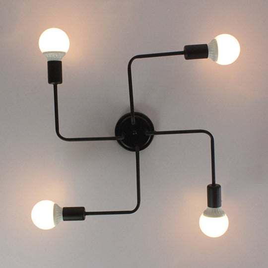 Vintage Black Spider Flush Mount Ceiling Light for Living Room - Metal Semi Flush Light