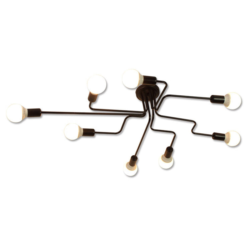 Vintage Black Spider Flush Mount Ceiling Light for Living Room - Metal Semi Flush Light