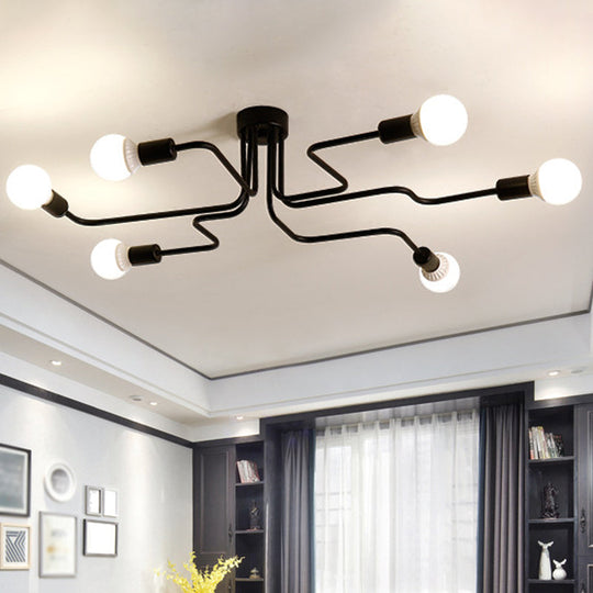 Vintage Black Spider Flush Mount Ceiling Light for Living Room - Metal Semi Flush Light