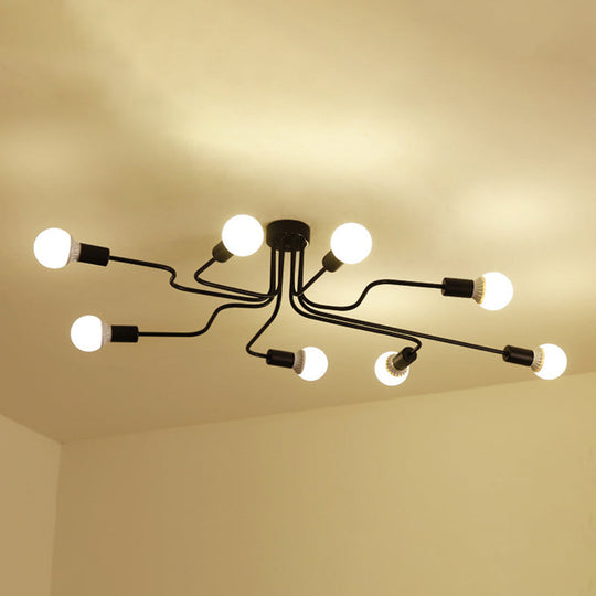 Vintage Black Spider Flush Mount Ceiling Light for Living Room - Metal Semi Flush Light