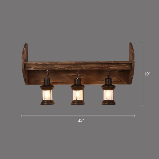 Rustic Wooden Geometric Wall Sconce - Brown 1-Light Mounted Light For Restaurants