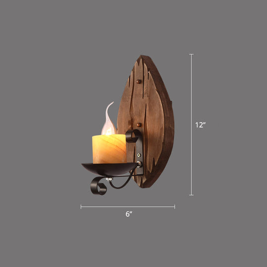 Rustic Wooden Geometric Wall Sconce - Brown 1-Light Mounted Light For Restaurants