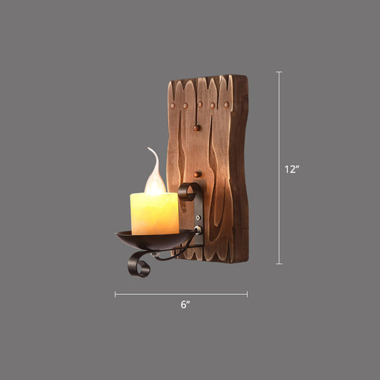 Rustic Wooden Geometric Wall Sconce - Brown 1-Light Mounted Light For Restaurants